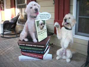 Bugsy and Book sign for best dog food in the world